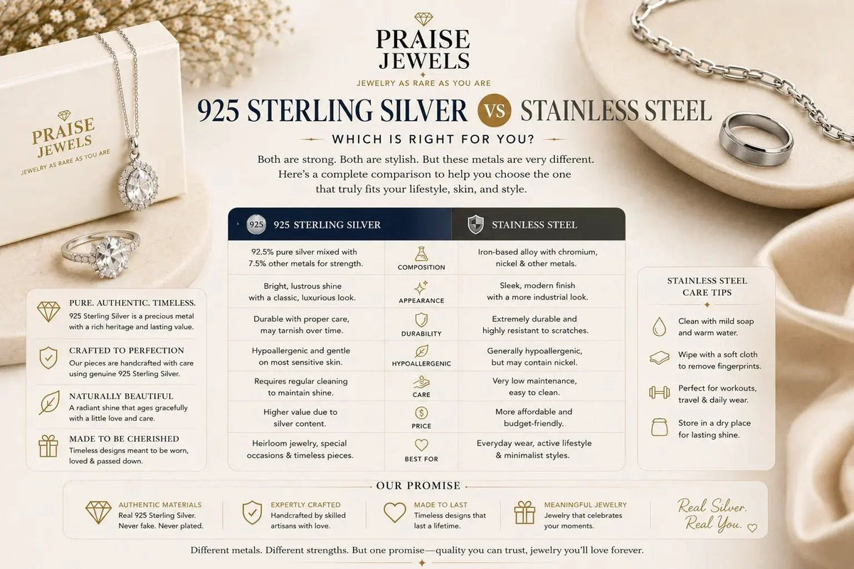 925 Sterling Silver vs Stainless Steel: Which Jewelry Is Better? (Complete Buyer's Guide) - Praise Jewels