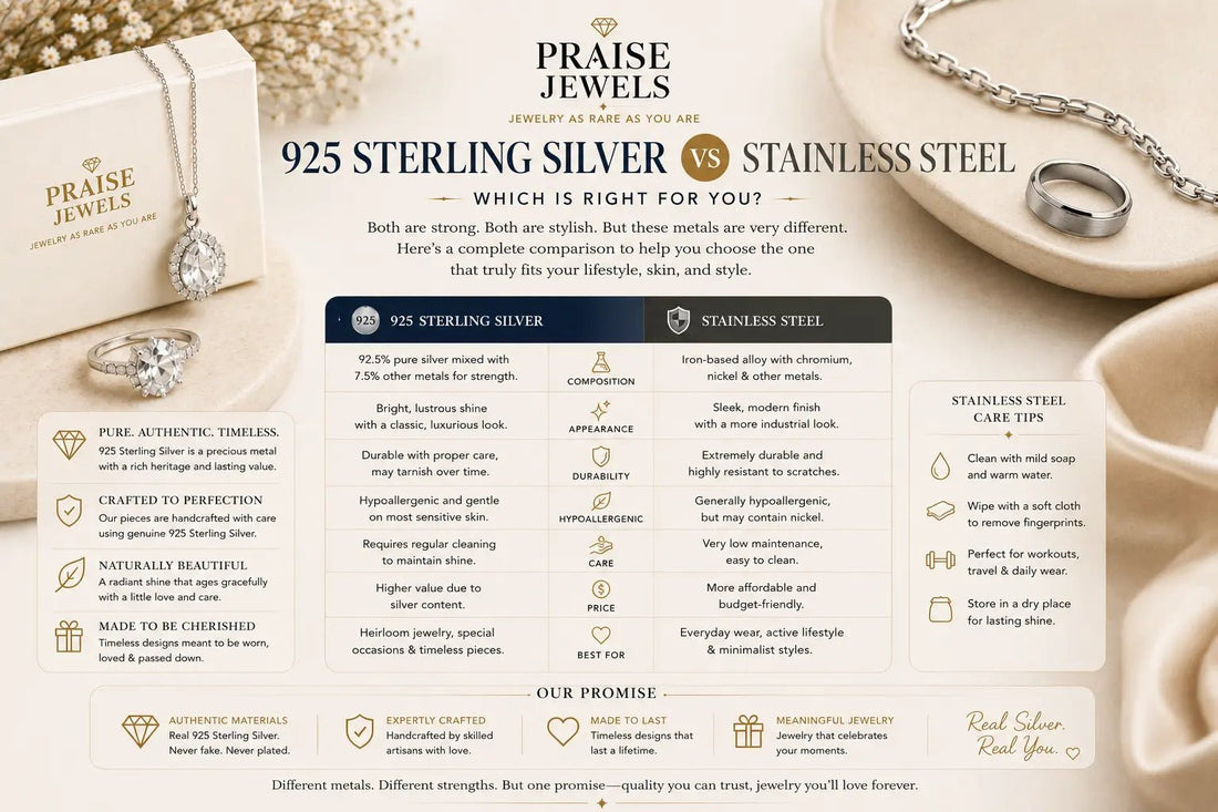 925 Sterling Silver vs Stainless Steel: Which Jewelry Is Better? (Complete Buyer's Guide) - Praise Jewels