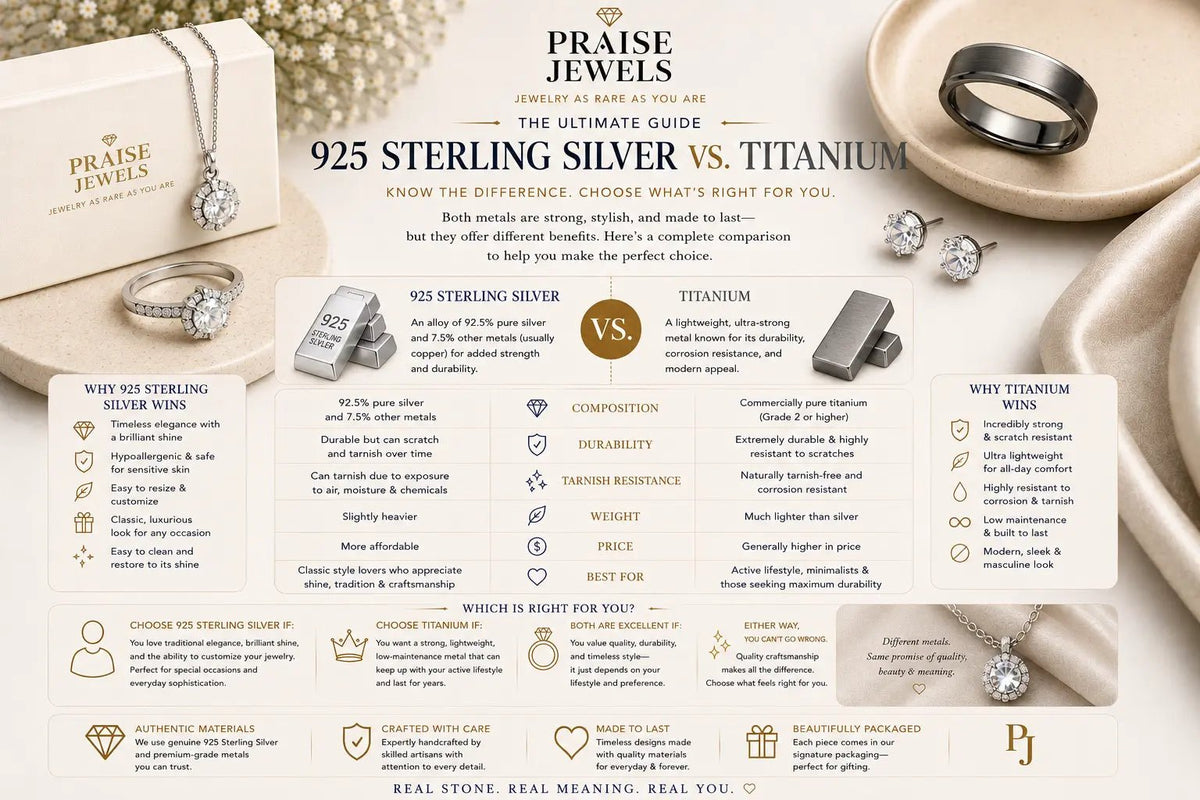 925 Sterling Silver vs Titanium: Which Jewelry Is Better? (Complete Buyer's Guide) - Praise Jewels