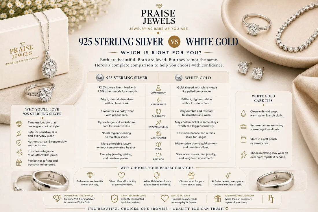 925 Sterling Silver vs White Gold: Which Jewelry Is Better? (Complete Buyer's Guide) - Praise Jewels