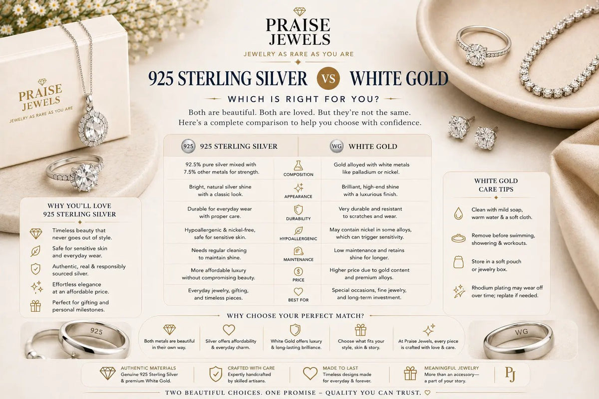 925 Sterling Silver vs White Gold: Which Jewelry Is Better? (Complete Buyer's Guide) - Praise Jewels