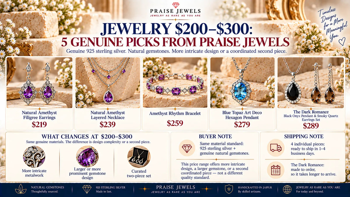 Editorial cover graphic for a guide to jewelry gifts between $200 and $300