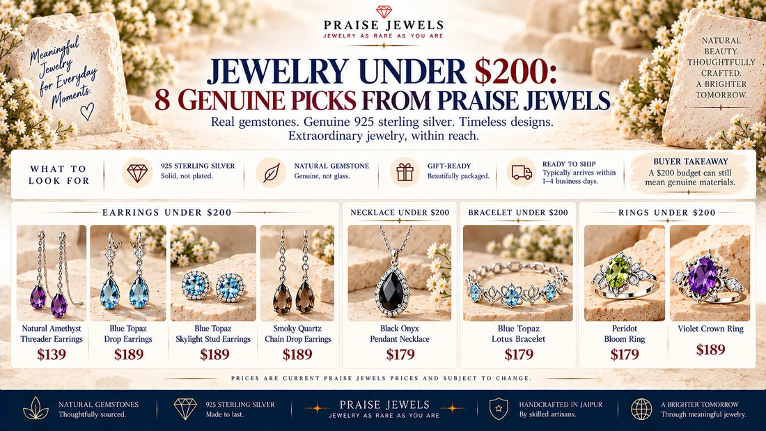 Editorial cover graphic for a guide to jewelry gifts under $200