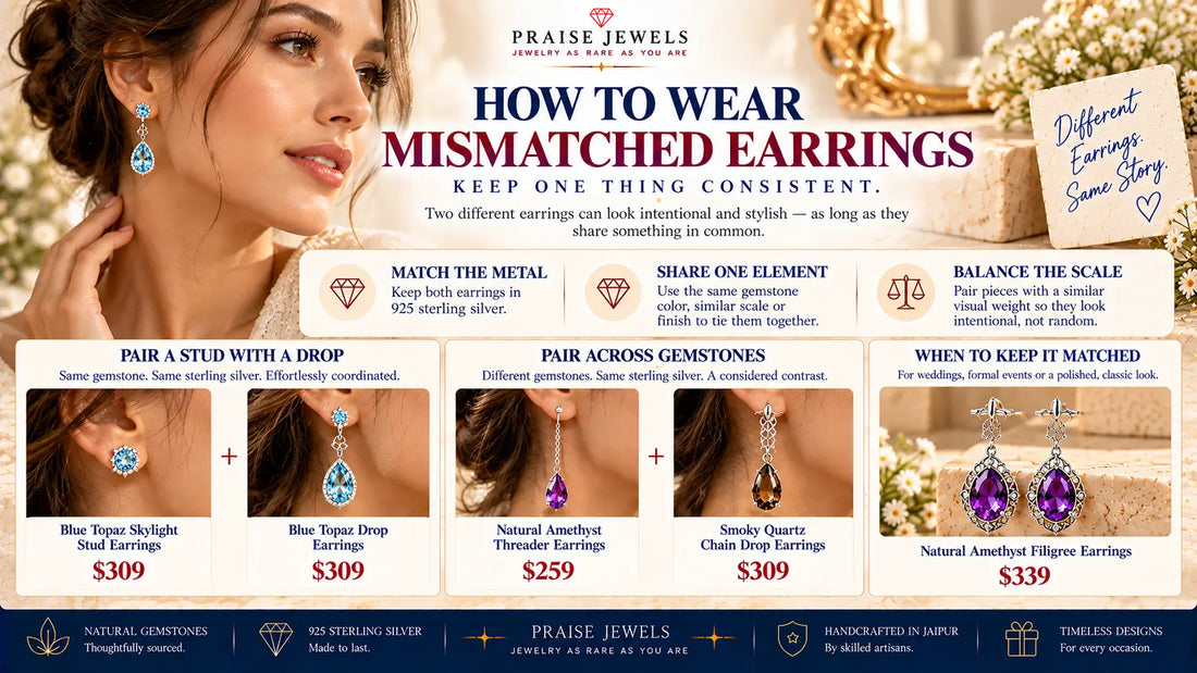 Editorial cover graphic for a guide on mixing and matching earrings without looking mismatched