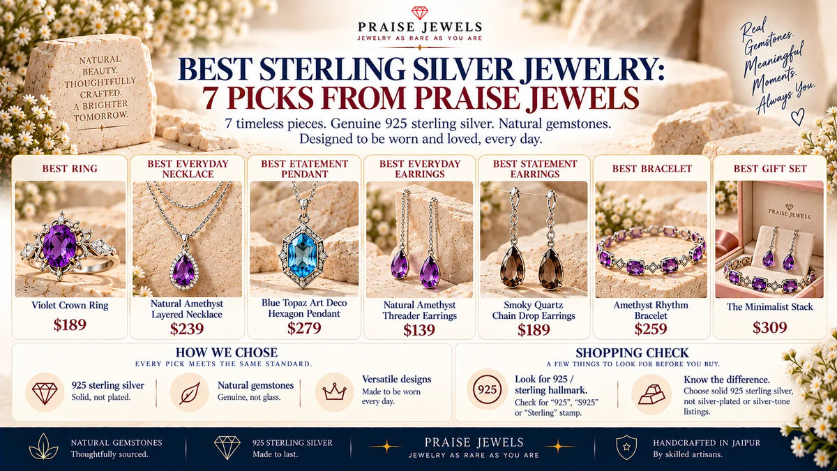 Editorial cover graphic for a 2026 guide to the best 925 sterling silver jewelry by category