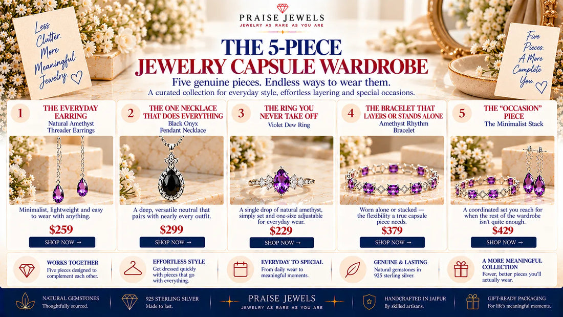 Editorial cover graphic for a guide to building a capsule jewelry wardrobe