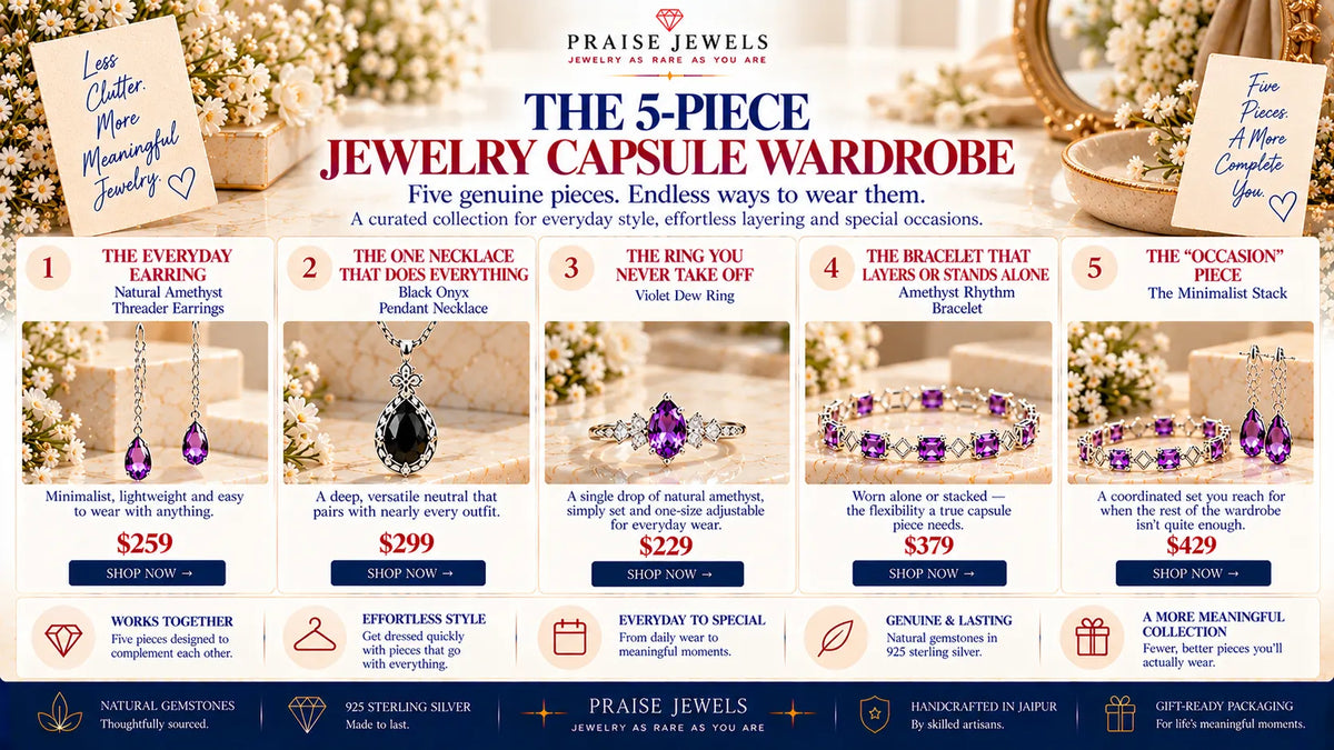Editorial cover graphic for a guide to building a capsule jewelry wardrobe