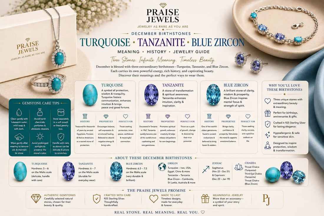 December Birthstone (Turquoise, Tanzanite & Blue Zircon): Meaning, History, Symbolism & Jewelry Guide - Praise Jewels