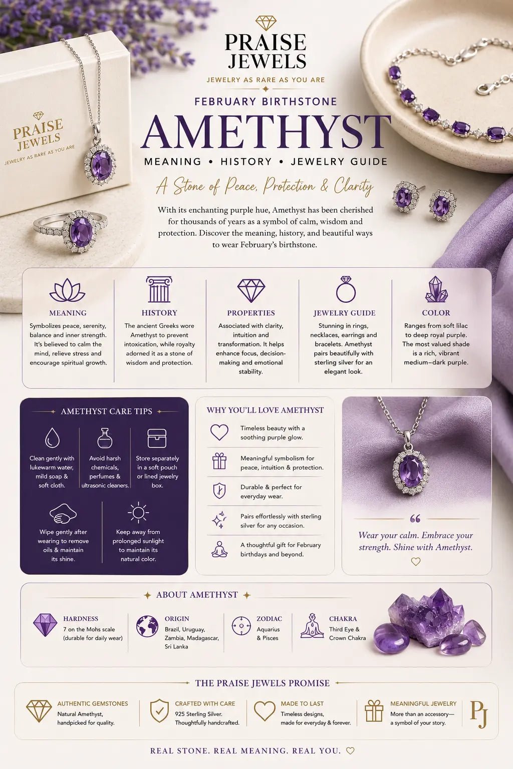 February Birthstone (Amethyst): Meaning, History, Symbolism & Jewelry Guide - Praise Jewels