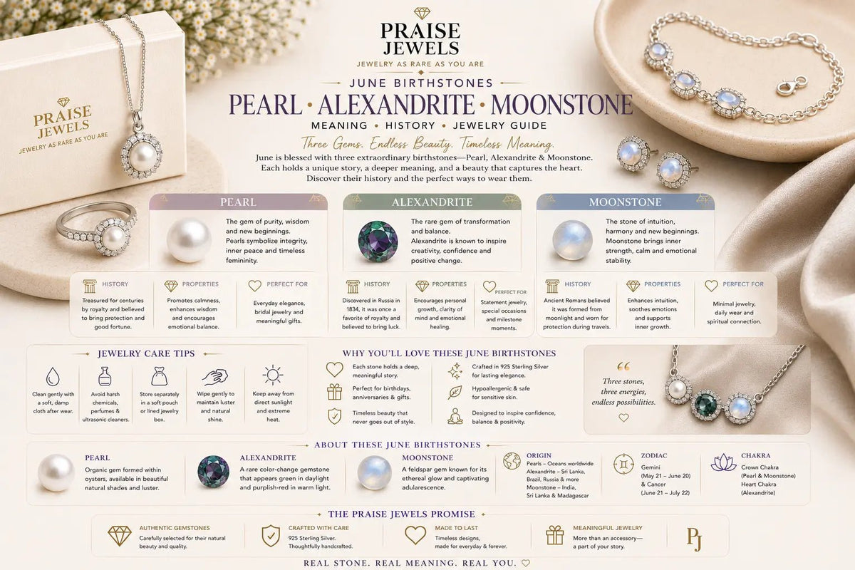 June Birthstone (Pearl, Alexandrite & Moonstone): Meaning, History, Symbolism & Jewelry Guide - Praise Jewels