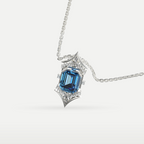 Blue Topaz Art Deco Hexagon Pendant in 925 sterling silver, three-quarter view showing the setting and chain