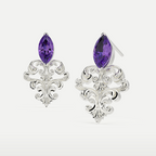 Natural Amethyst Filigree Earrings in 925 sterling silver, three-quarter view of the marquise amethyst and filigree detail