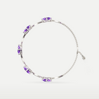 Amethyst Rhythm Bracelet in 925 sterling silver, curved overhead view of the amethyst stones around the bracelet