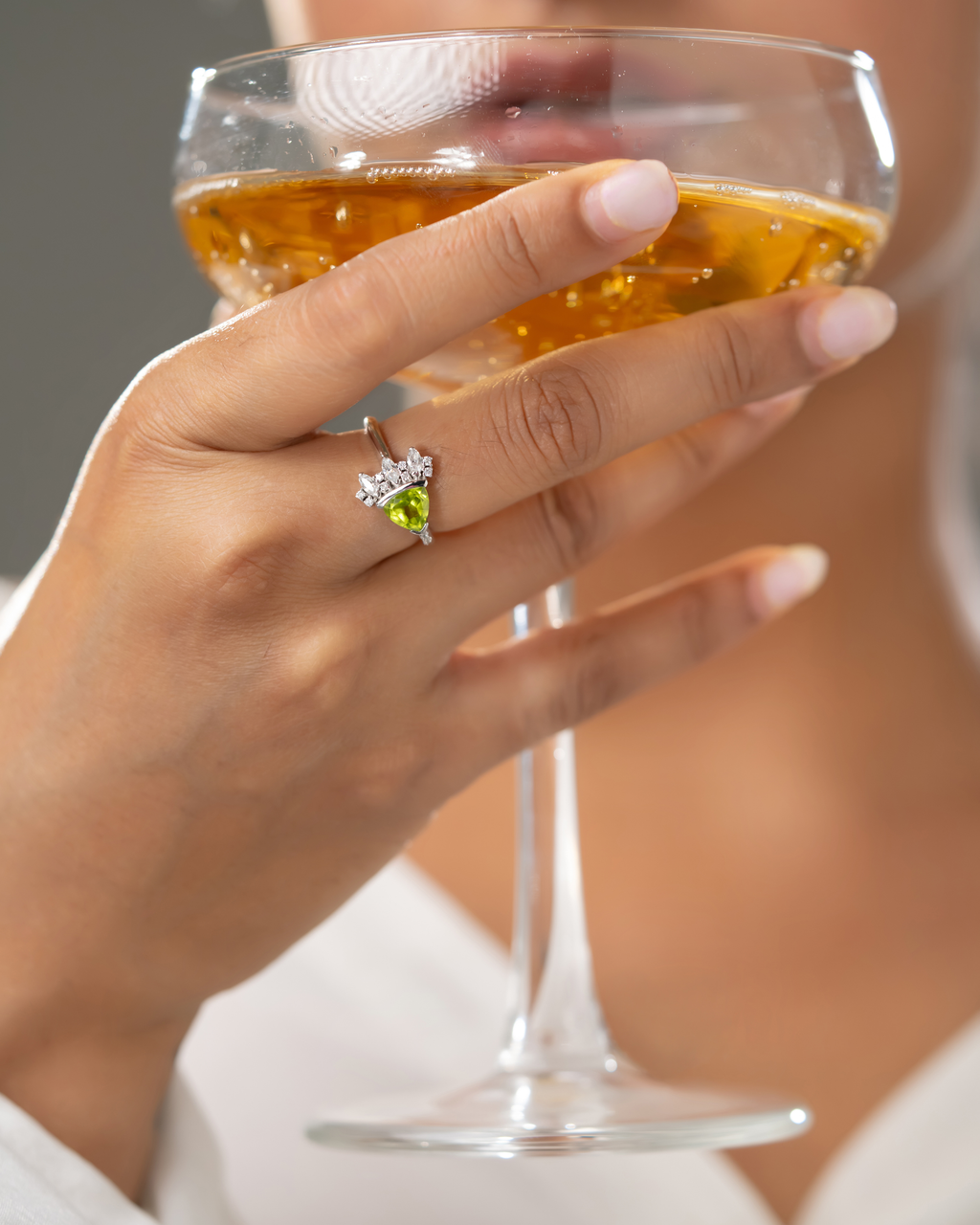 Peridot Bloom Ring – Natural Peridot & White Topaz in 925 Sterling Silver