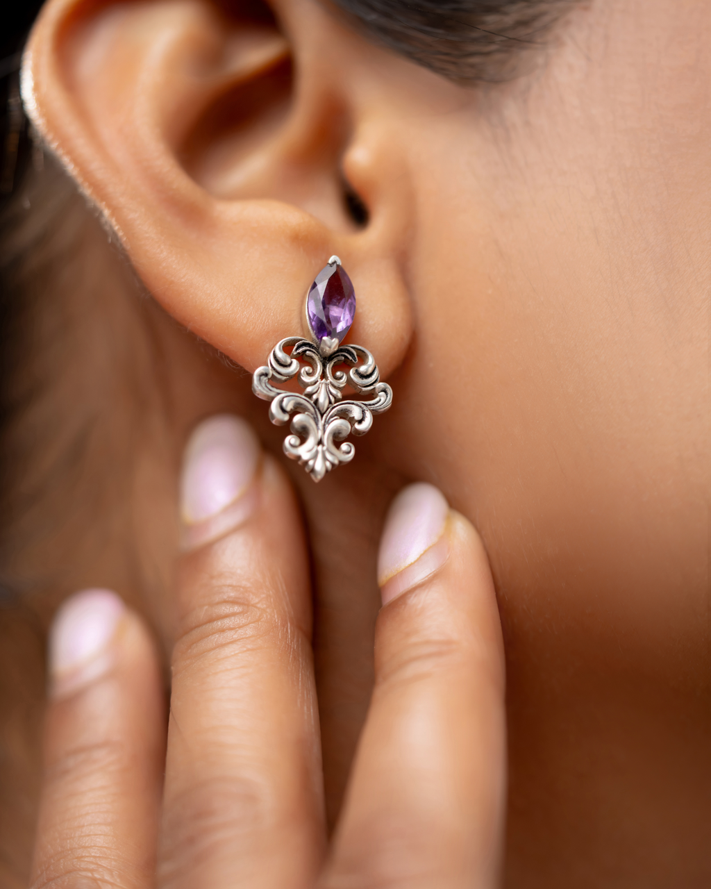Natural Amethyst Filigree Earrings in 925 Sterling Silver | Vintage Inspired Earrings