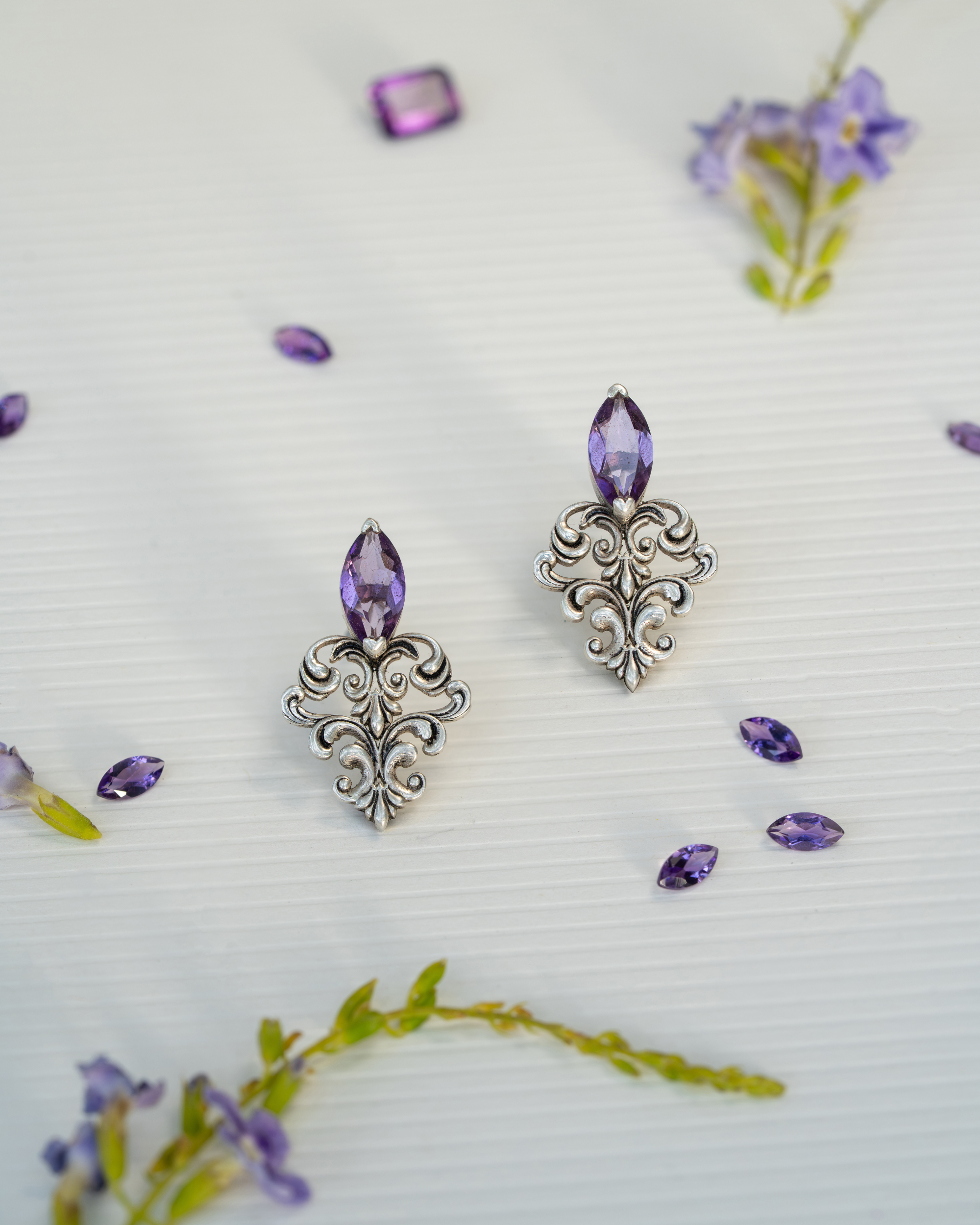 Natural Amethyst Filigree Earrings in 925 Sterling Silver | Vintage Inspired Earrings