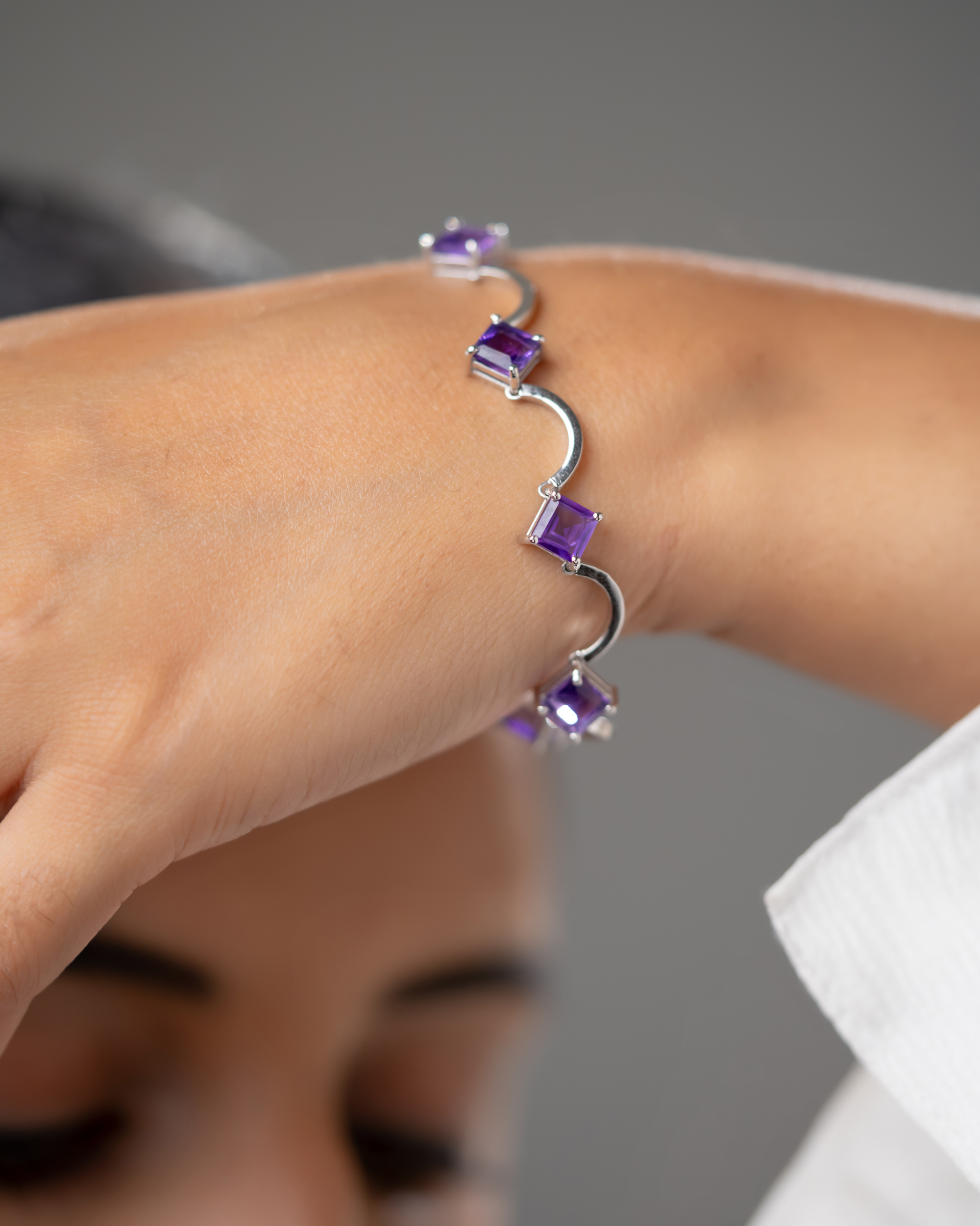 Amethyst Rhythm Bracelet in 925 Sterling Silver | Geometric Gemstone Bracelet
