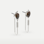 Smoky Quartz Chain Drop Earrings in 925 sterling silver, angled view showing the posts and chain draping from the smoky quartz