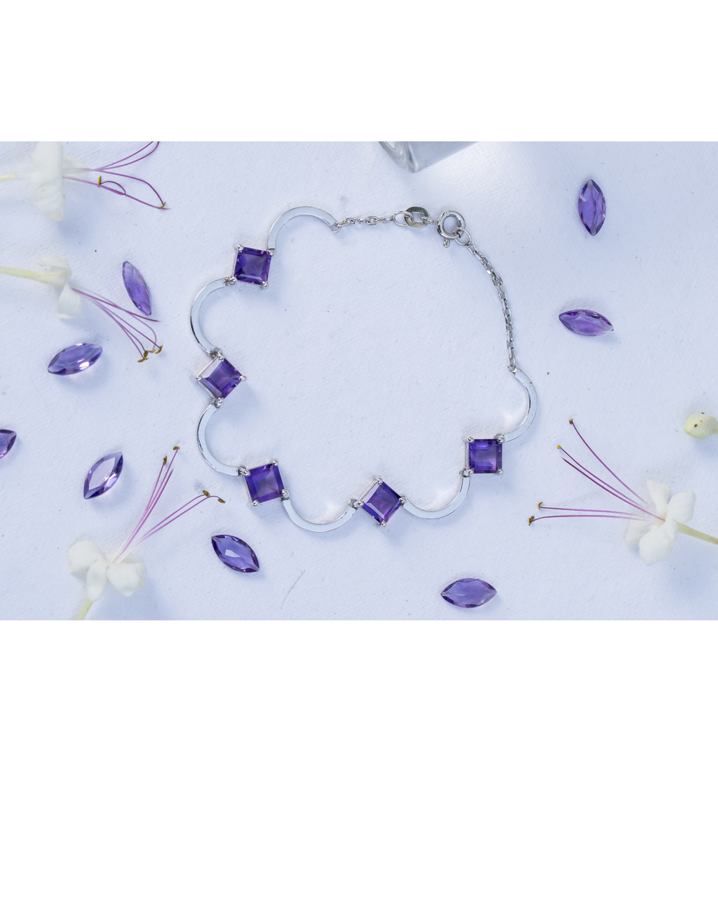Amethyst Rhythm Bracelet in 925 Sterling Silver | Geometric Gemstone Bracelet