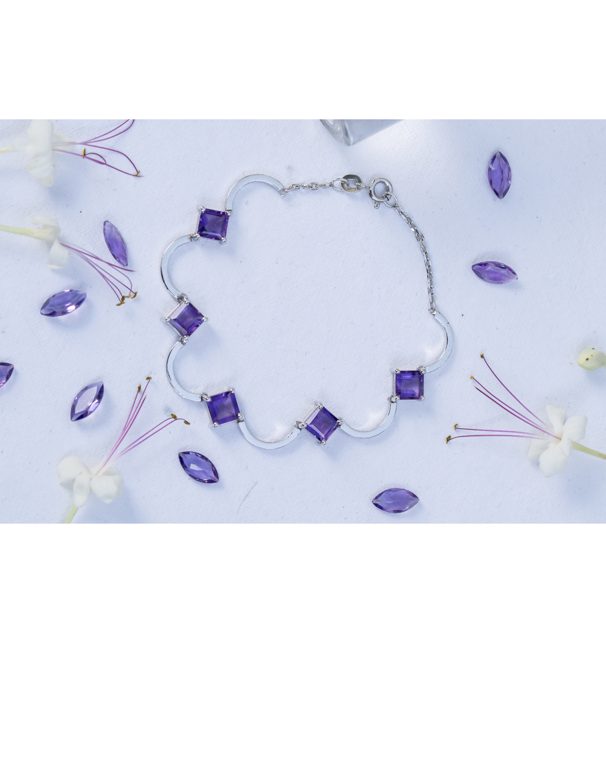 Amethyst Rhythm Bracelet in 925 Sterling Silver | Geometric Gemstone Bracelet