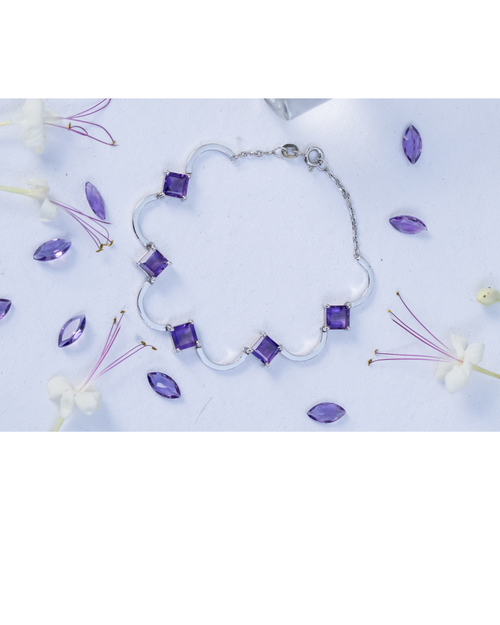 Amethyst Rhythm Bracelet in 925 Sterling Silver | Geometric Gemstone Bracelet