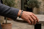 Praise Jewels leather and sterling silver men's bracelet worn on wrist