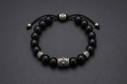Nero Black Onyx Bead Bracelet with compass design sterling silver beads