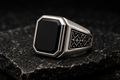 Obsidian Signet Ring in 925 sterling silver with natural black onyx