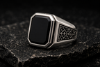 Obsidian Signet Ring in 925 sterling silver with natural black onyx