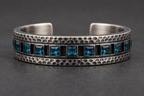 925 sterling silver Blue Topaz Bar Bracelet with natural blue topaz stones, front view