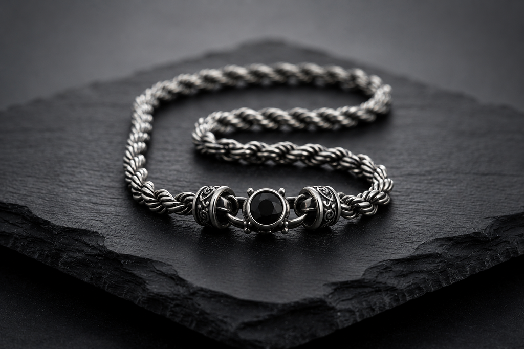 Praise Jewels Royal Rope Chain in 925 sterling silver with natural black spinel