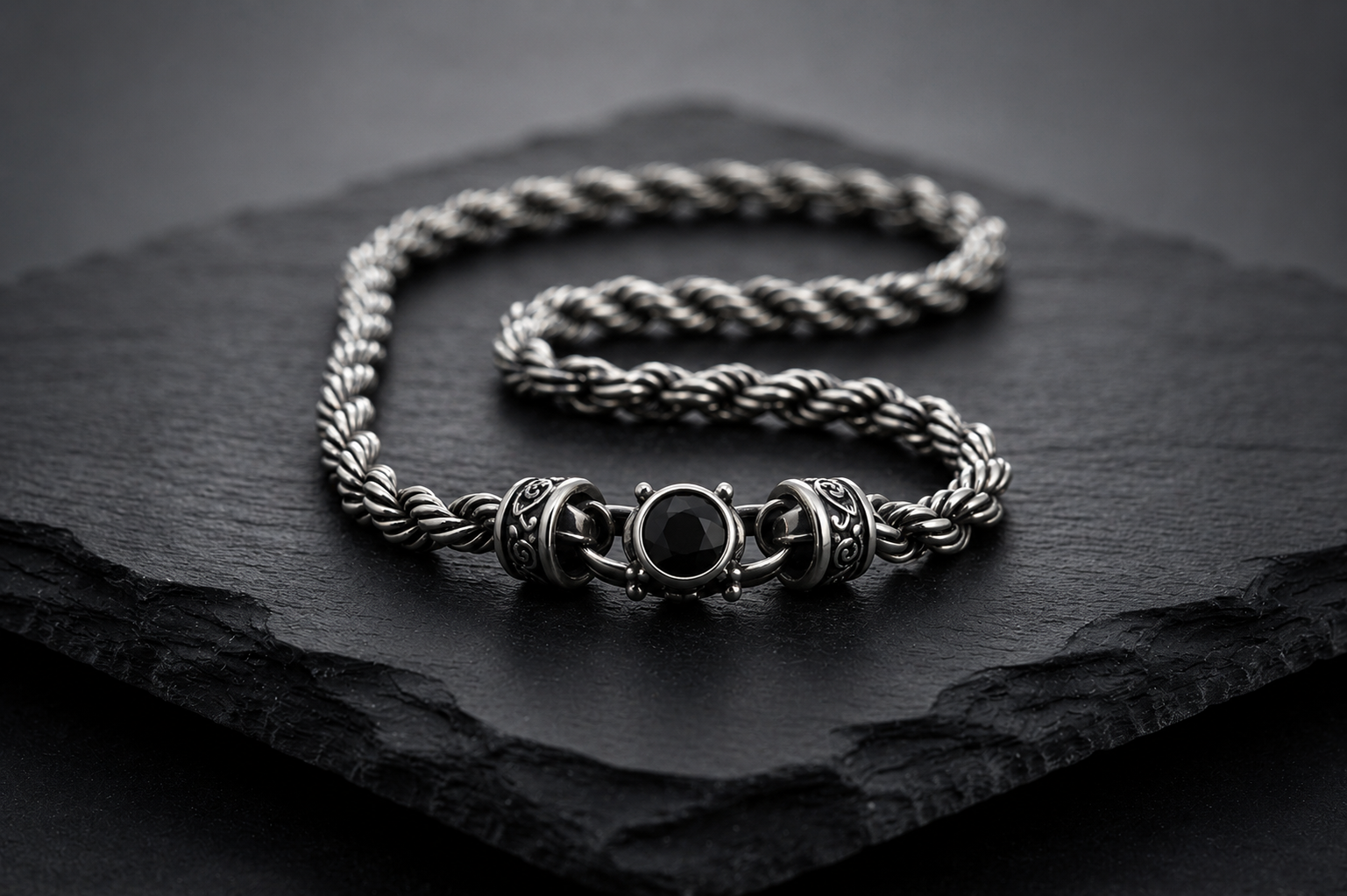 Praise Jewels Royal Rope Chain in 925 sterling silver with natural black spinel