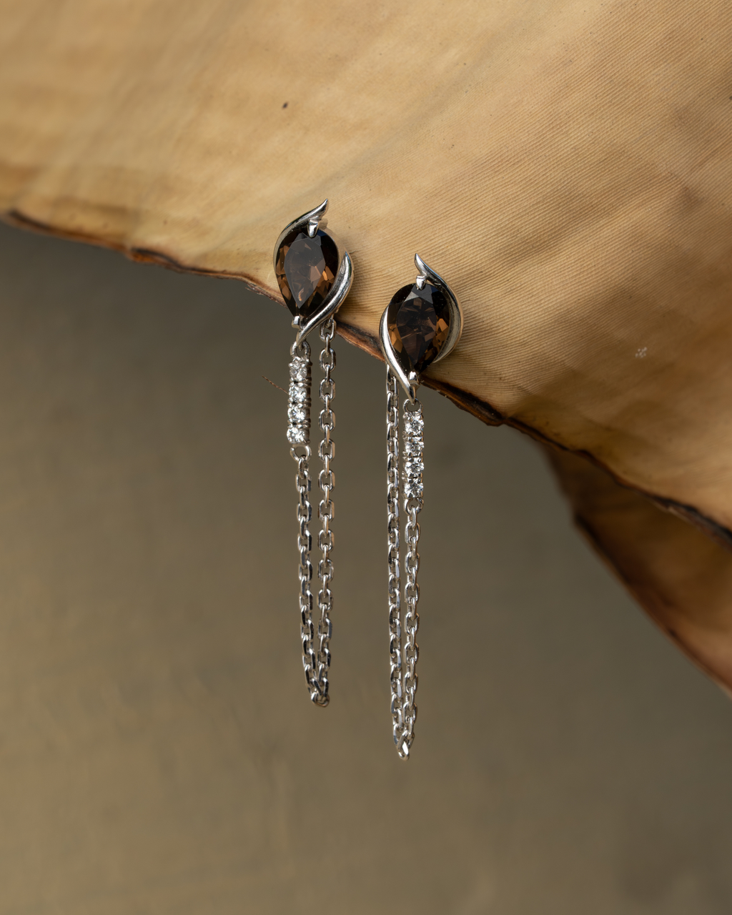 Smoky Quartz Chain Drop Earrings in 925 Sterling Silver | Gothic Luxury Earrings