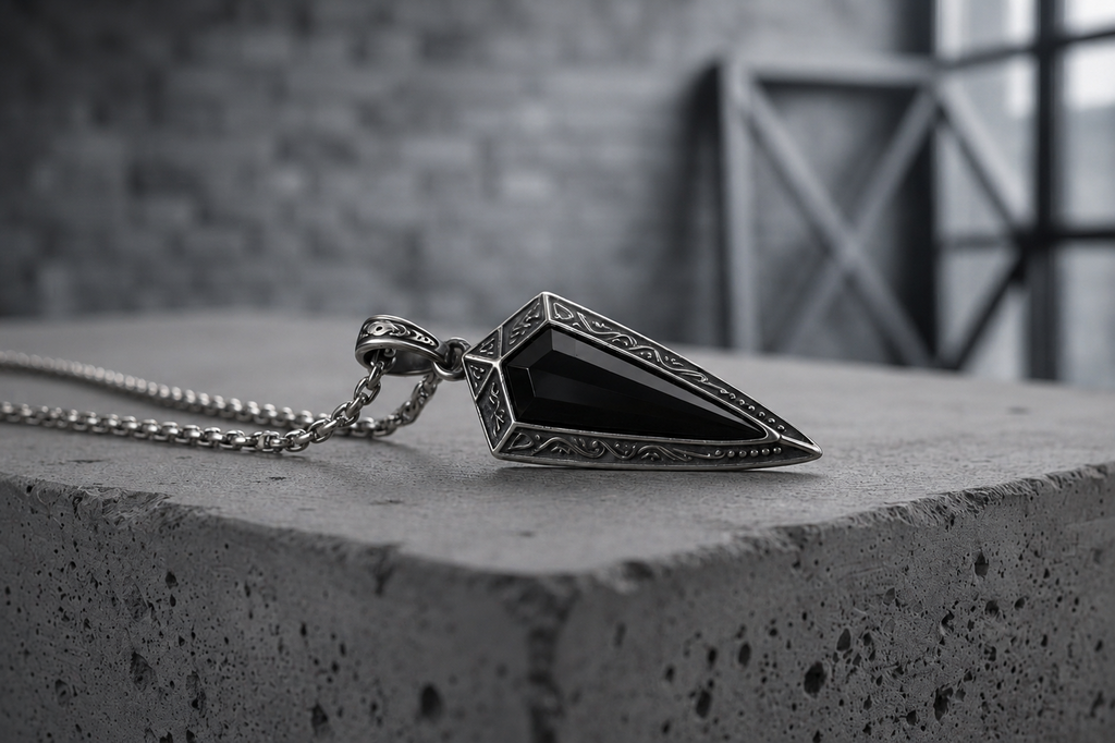 Praise Jewels Spear Pendant in 925 sterling silver with natural black onyx