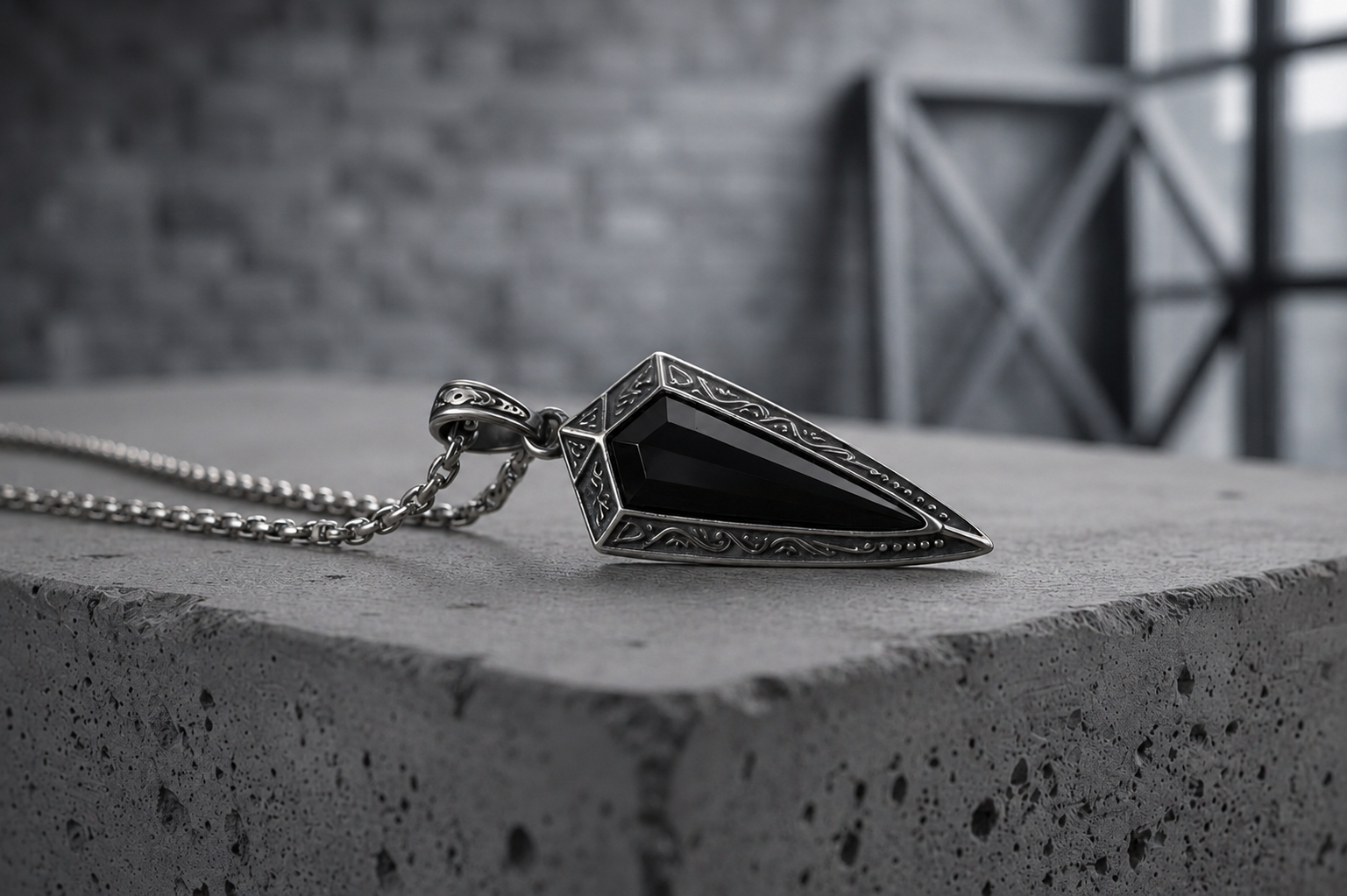Praise Jewels Spear Pendant in 925 sterling silver with natural black onyx