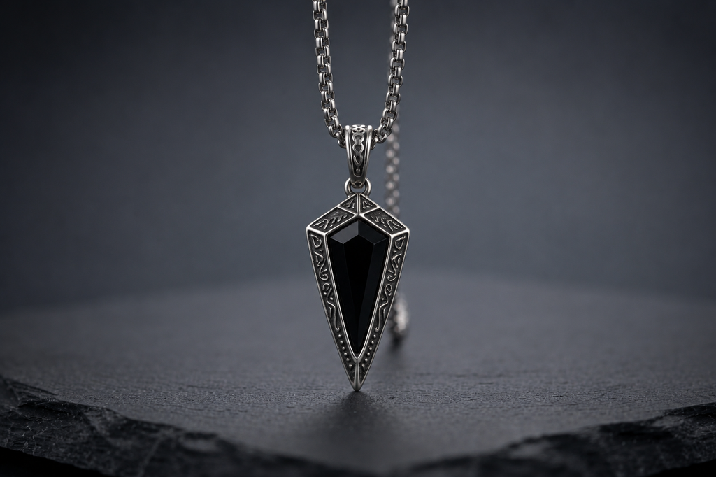 Praise Jewels Spear Pendant with natural black onyx worn by a man