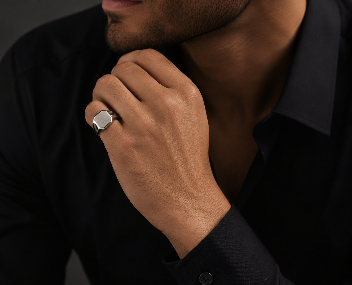Stealth Signet Ring in 925 Sterling Silver - lifestyle on model