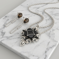 The Dark Romance – Black Onyx Pendant & Smoky Quartz Earrings Set