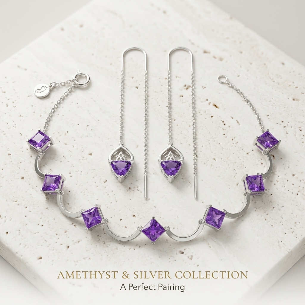 The Minimalist Stack – Amethyst Earrings & Bracelet Set