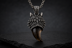 Back view of Praise Jewels Wolf Tooth Pendant in sterling silver with smoky quartz
