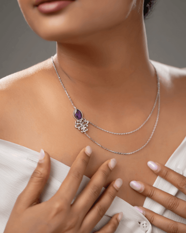 Amethyst Layered Necklace in 925 Sterling Silver | Vintage Inspired Gemstone Necklace - Praise Jewels Necklace