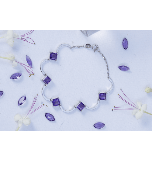 Amethyst Rhythm Bracelet in 925 Sterling Silver | Geometric Gemstone Bracelet - Praise Jewels Bracelet
