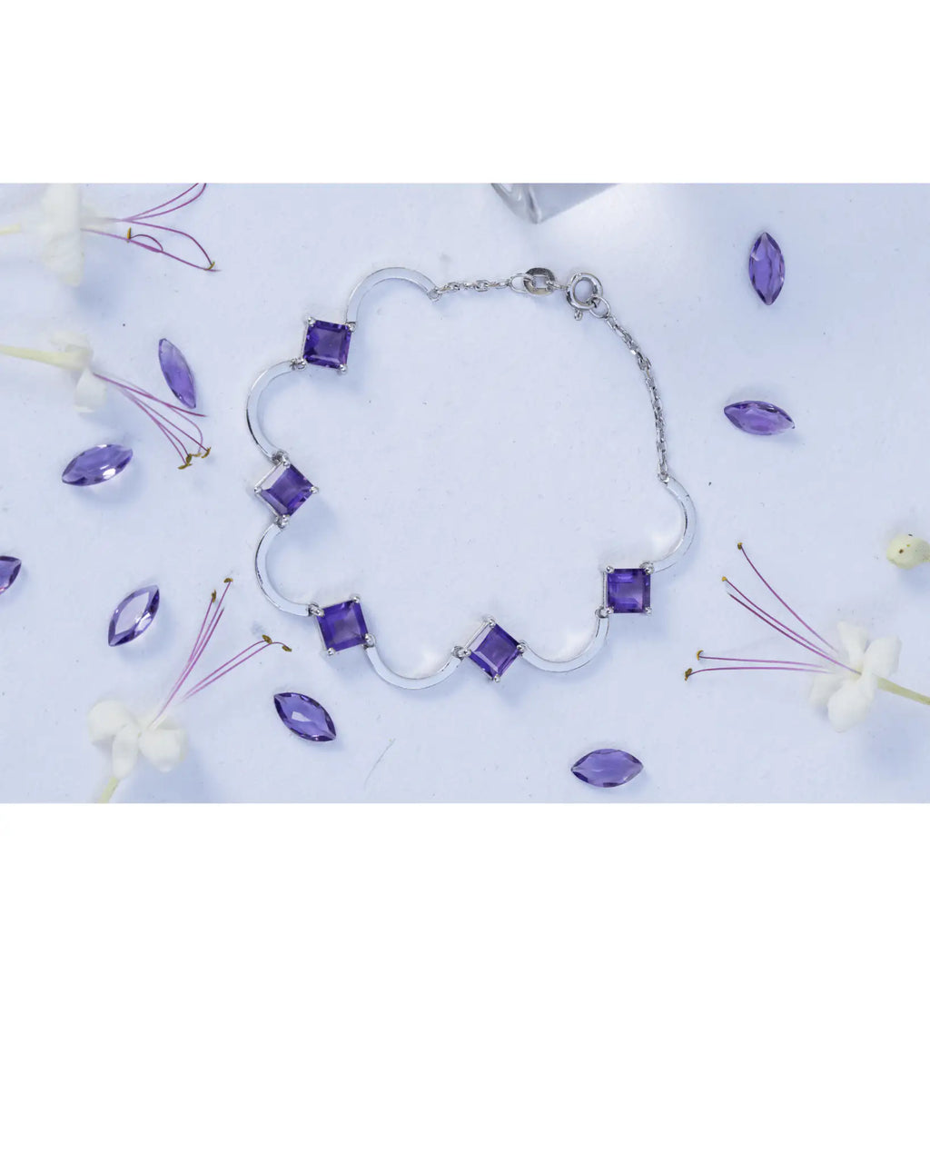 Amethyst Rhythm Bracelet in 925 sterling silver, styled on the wrist from another angle