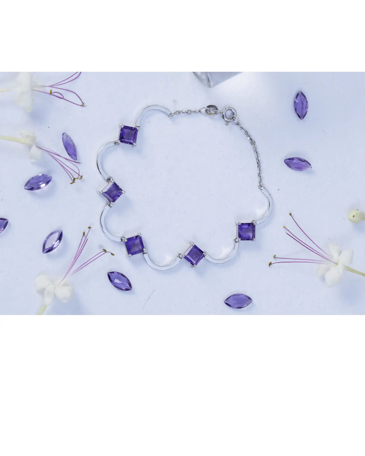 Amethyst Rhythm Bracelet in 925 sterling silver, styled on the wrist from another angle