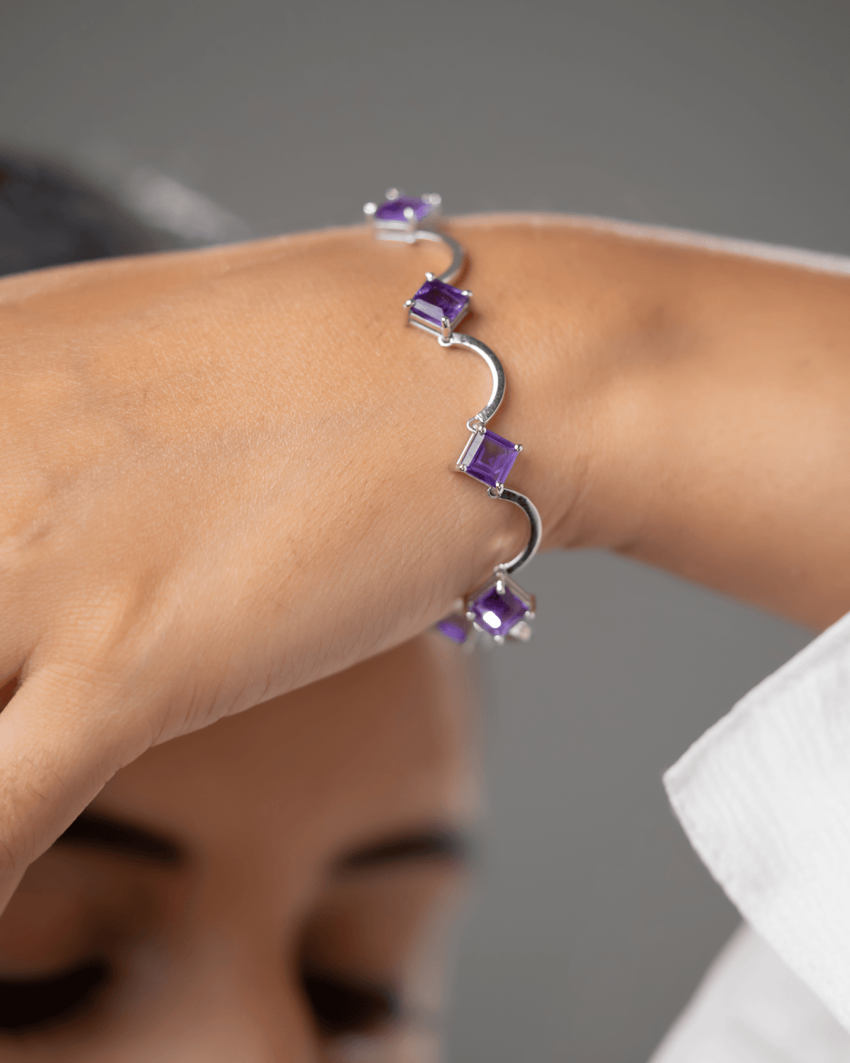 Amethyst Rhythm Bracelet in 925 Sterling Silver | Geometric Gemstone Bracelet - Praise Jewels Bracelet