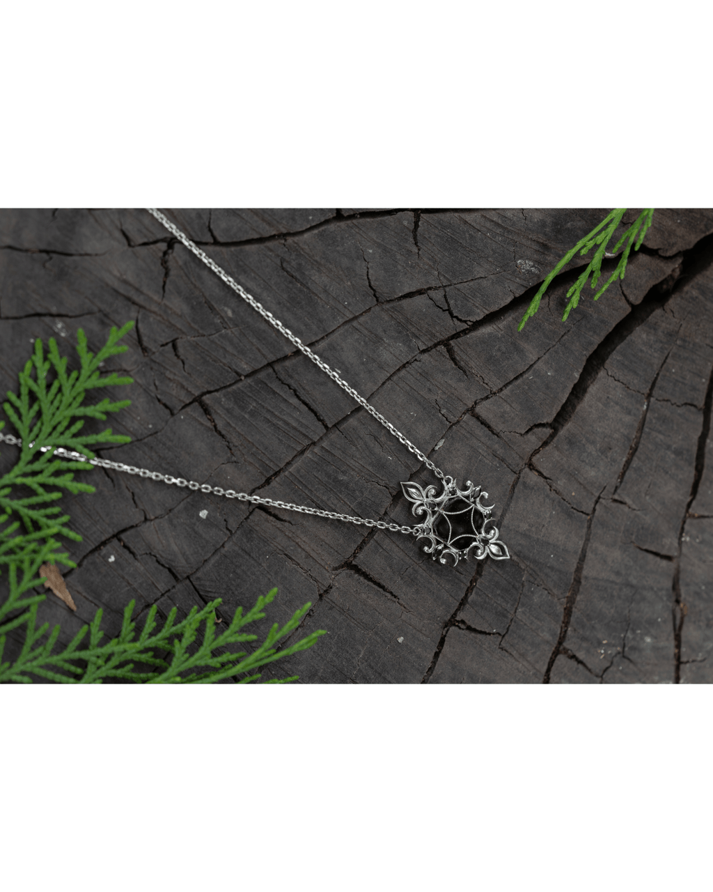 Black Onyx Pendant Necklace in 925 Sterling Silver | Gothic Floral Necklace - Praise Jewels Necklace