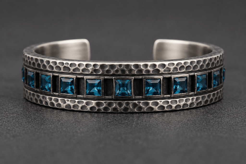 Blue Topaz Bar Bracelet | 925 Sterling Silver - Praise Jewels Men's Gemstone Bracelet