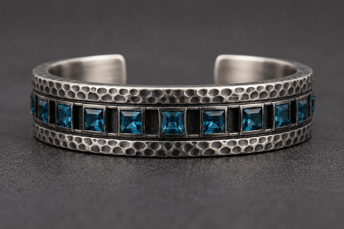 Blue Topaz Bar Bracelet | 925 Sterling Silver - Praise Jewels Men's Gemstone Bracelet
