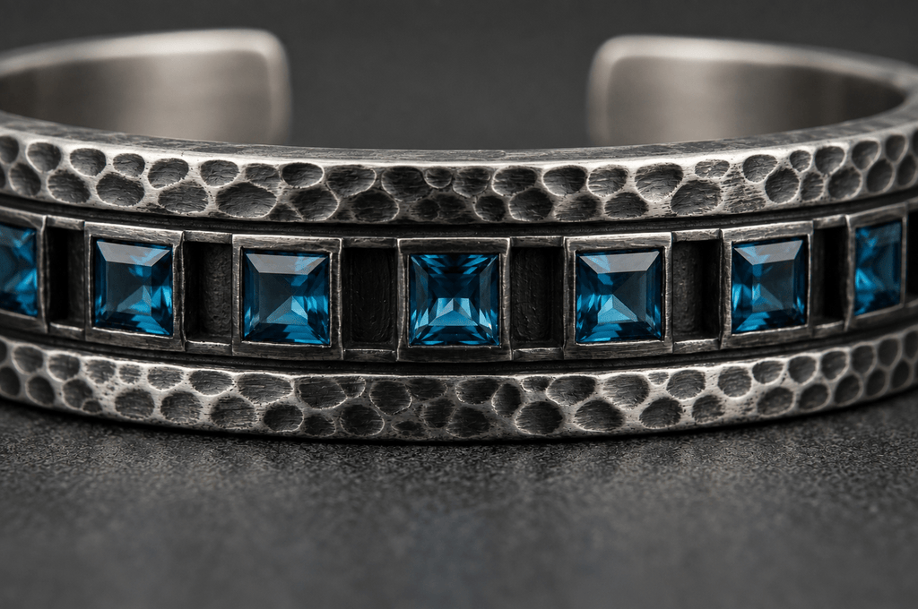 Blue Topaz Bar Bracelet | 925 Sterling Silver - Praise Jewels Men's Gemstone Bracelet