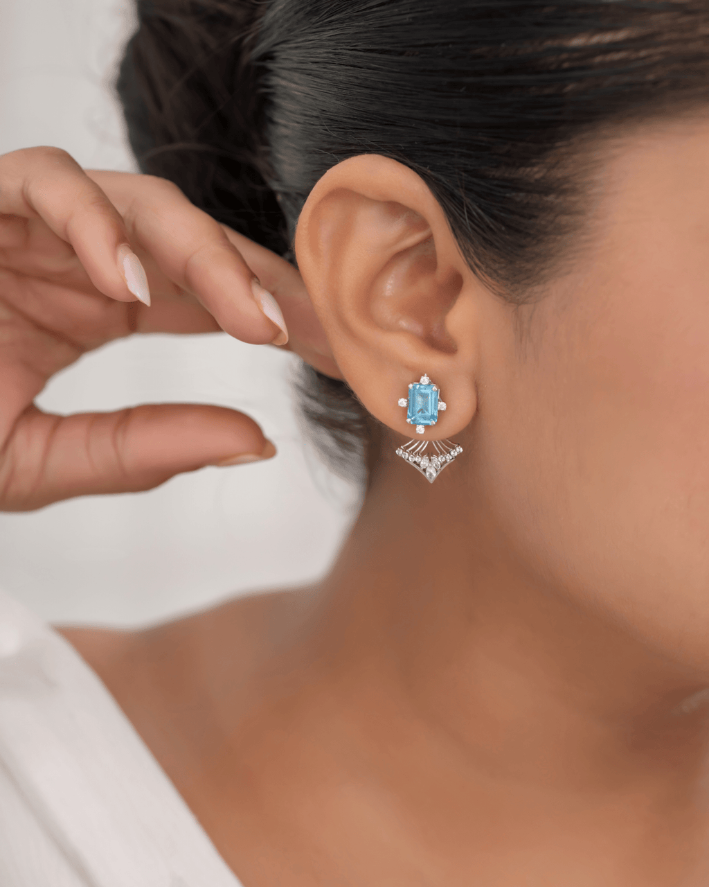 Blue Topaz Skylight Stud Earrings in 925 Sterling Silver | Natural Blue Gemstone Earrings - Praise Jewels earrings